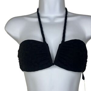 Skin Organics XS Swimwear Bikini Top Black Halter Tie Adjustable UPF 50 NWT $135